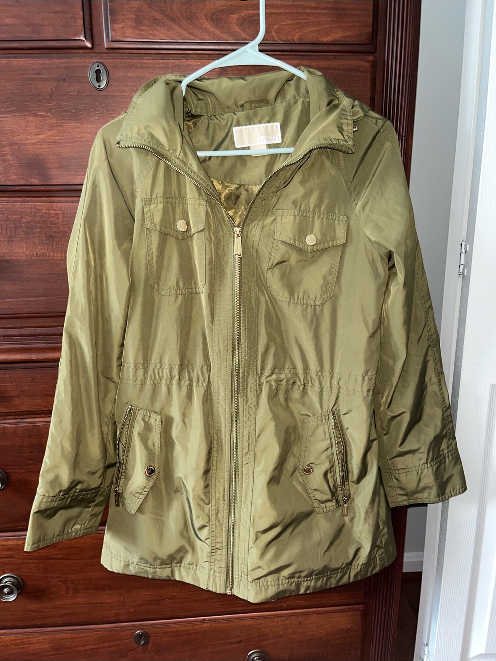 Michael Kors Olive Green Hooded Raincoat